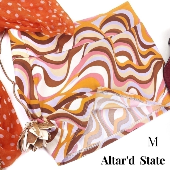 New ALTAR'D STATE Retro Cream Brown Mauve Swirl Skirt Sz m - Picture 1 of 11